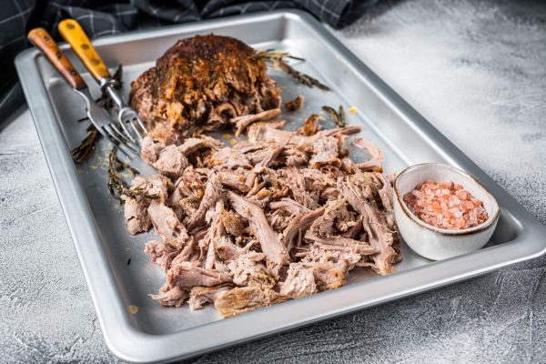 shredded pork on a tray